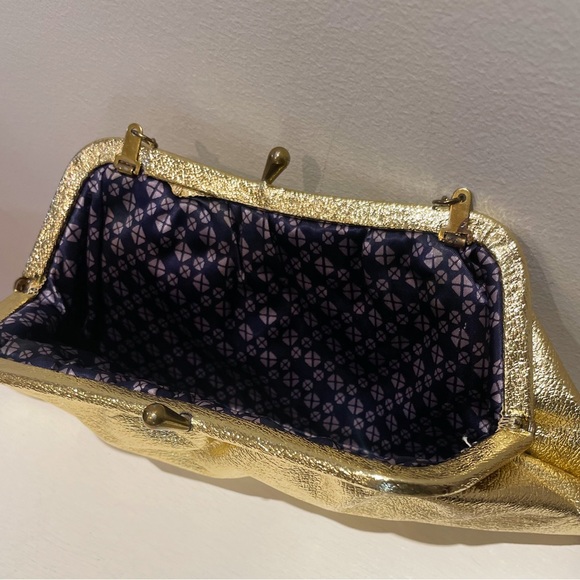 Vintage 50s Gold Lame Top Handle Chain Strap Kiss Lock Handbag - Picture 11 of 13